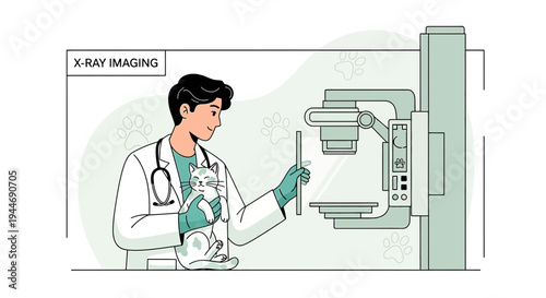 Veterinarian with Cat Near X-Ray Machine, Animal Medical Imaging