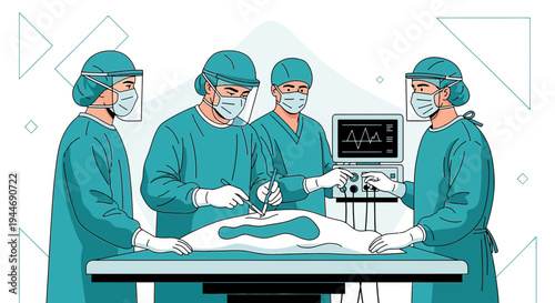 Veterinary Surgery Team Performing Operation on Animal Patient with Medical Equipment