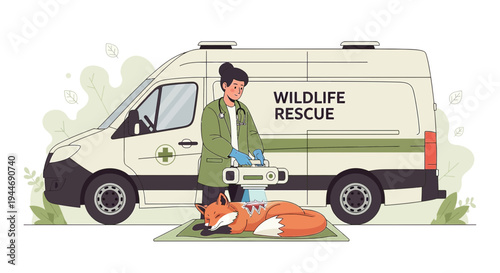 Wildlife rescue team provides medical care to injured fox with portable X-ray machine