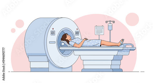 Woman undergoing MRI scan in a modern medical facility, diagnostic imaging