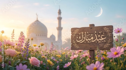 Wallpaper Mural Serene Eid Mubarak garden with mosque and crescent moon islam Torontodigital.ca