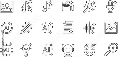 black and white line icons set for technology and business