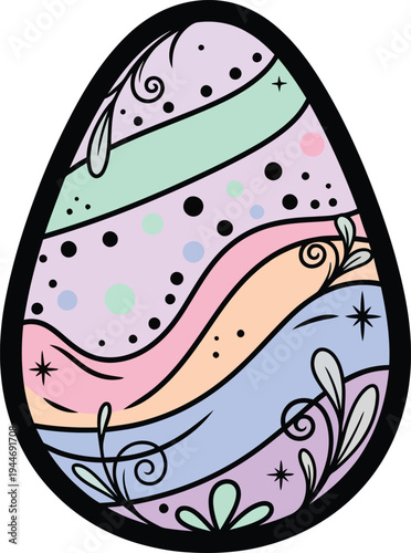 Easter day vector easter egg with pastel colors and floral patterns