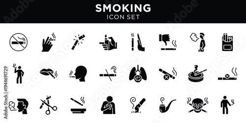 Smoking icon set with quit tobacco and anti smoking symbols