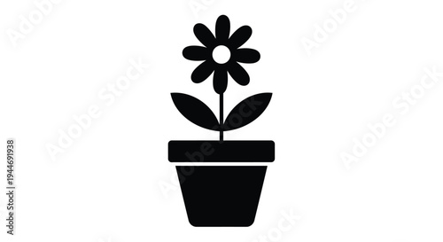 Simple black flower in a pot a striking silhouette