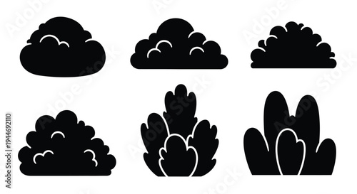 Collection of black bush shapes and forms a striking silhouette