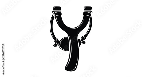 Black slingshot illustration against a white background simple silhouette