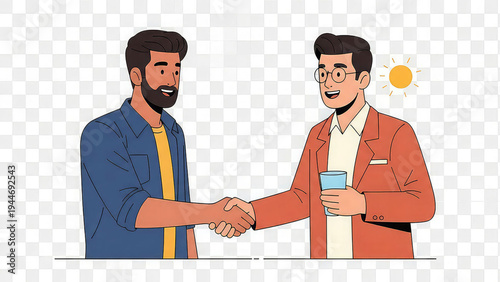 Two businessmen shaking hands in a sunny office setting