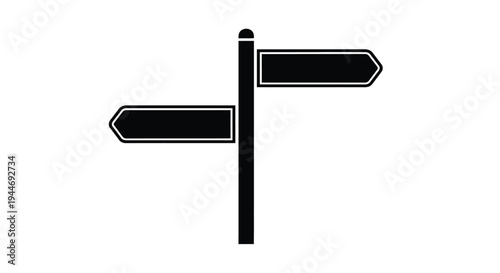 Two black directional signs point different ways stark silhouette
