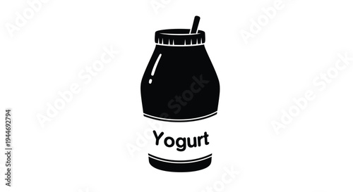 Black yogurt jar with straw minimalistic design stark silhouette