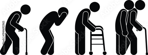 Stages of mobility assistance for elderly individuals using walking aids