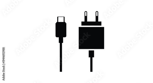 Black silhouettes of usb c and wall plug power adapters silhouette