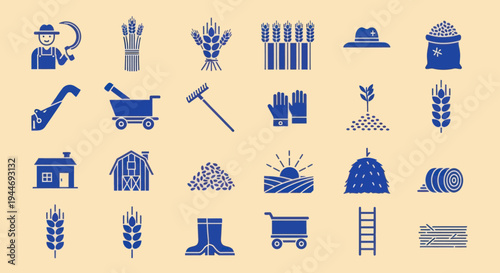 Farming and Agriculture Icons Set - Vector Graphics