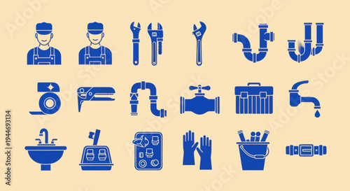 Plumbing Tools and Equipment Icons Collection - Vector Illustration