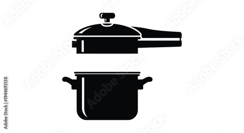 Black cookware set illustration with a pressure cooker silhouette