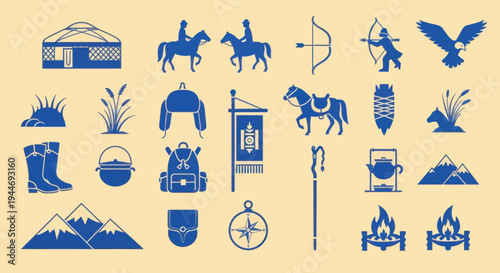 Mongolian Nomadic Culture Icons: Ger, Horse Riding, Eagle Hunting, Archery, Nature