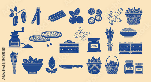 Herbs, Spices, Vegetables and Grains Collection Icons