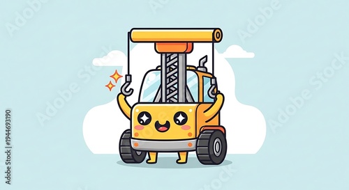 Happy cartoon forklift with smiling face.