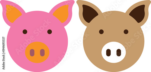 Two cartoon pigs with contrasting colors and facial features standing side by side