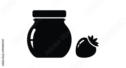 Black silhouette of a jar and strawberry simple graphic design silhouette