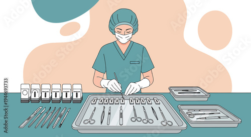 Surgeon Preparing Surgical Instruments for Operation, Sterile Medical Equipment