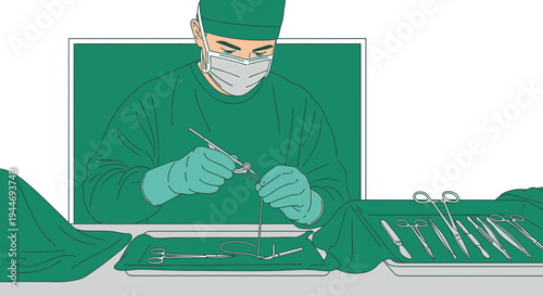 Surgeon preparing surgical instruments for operation, sterile operating room, medical equipment