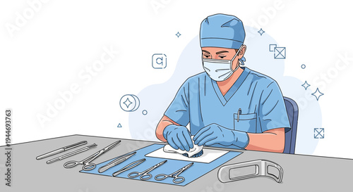 Surgeon Preparing Surgical Instruments for Operation, Sterilization and Hygiene