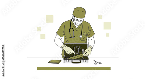 Surgeon Preparing Surgical Instruments in a Case for Operation