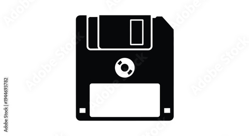 Iconic black floppy disk design a nostalgic computing symbol silhouette