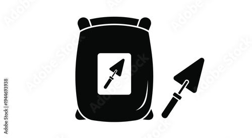 Bag of cement with tools a stark black silhouette