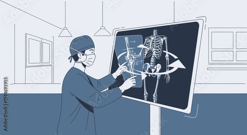 Surgeon Uses Futuristic Touchscreen to Analyze 3D Skeleton Scan for Surgery