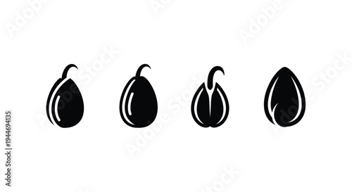 Four black olive shapes presented in a minimalist silhouette