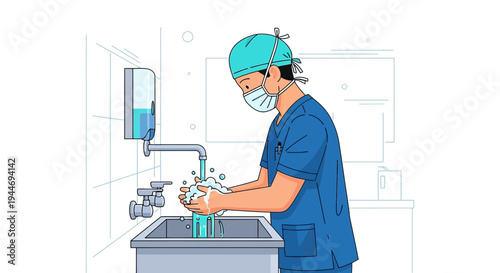 Surgeon Washing Hands Before Surgery in Hospital Sink