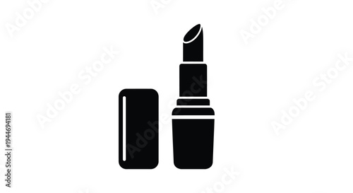 A black lipstick and container depicted as a striking silhouette