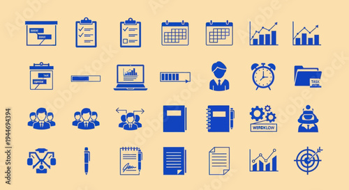 Business Icons Set: Planning, Progress, Teamwork, and Analytics