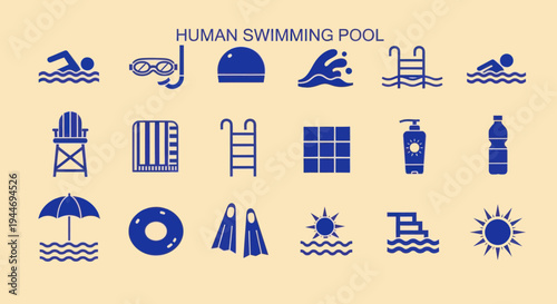 Swimming Pool Icons Set: Summer Recreation and Water Activities