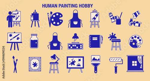 Art Hobby Icon Set: Painting and Drawing Collection