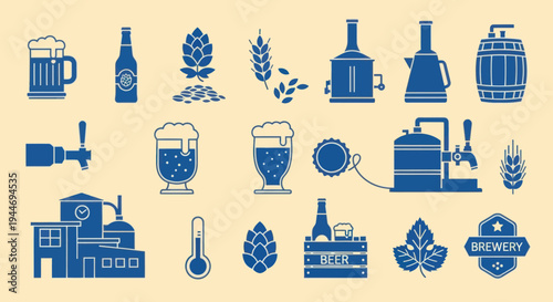 Brewery Icons: Beer Making Process, Ingredients, and Equipment