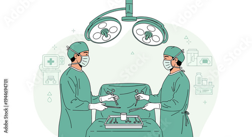 Surgeons in Operating Room with Surgical Tools and Medical Equipment
