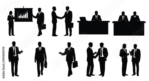 Business professionals interacting in a meeting and office setting silhouette