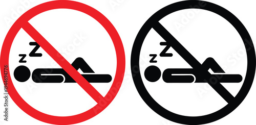 Prohibition symbols for sleeping and lying down in designated areas