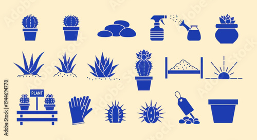 Cactus and Succulent Plant Care Icons Set