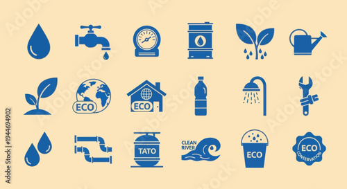 Eco Icons Set: Water, Energy, Nature and Sustainability Symbols