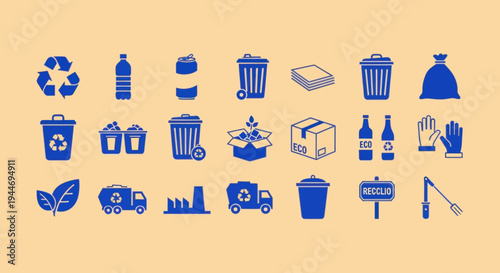 Recycling Icons Set: Waste Management and Sustainability Symbols