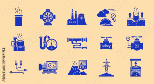 Industrial Energy Icons Set: Power Generation, Utilities, and Resources