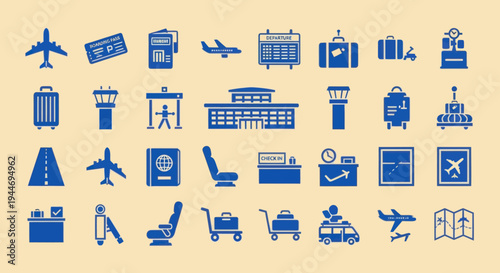 Airport Icons Set: Travel, Aviation, and Transportation Symbols