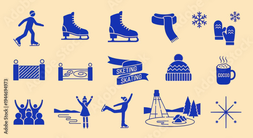 Ice Skating Icons Set: Winter Sports, Winter Activities, and Winter Fun