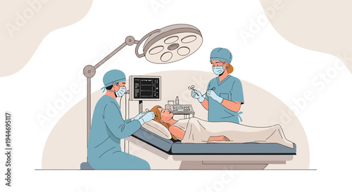 Surgeons Performing Operation in Operating Room with Medical Equipment and Patient