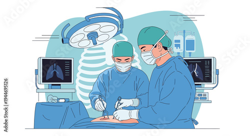 Surgeons Performing Operation in Operating Room with Medical Equipment and X-ray