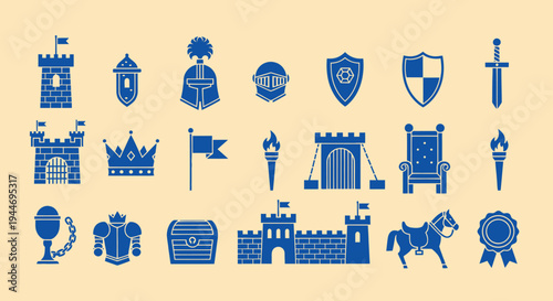 Medieval Castle and Knight Icons Set